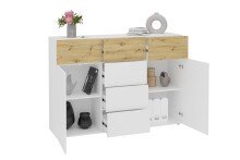 Kommode >BELM 4< in Brillantweiß-Artisan Eiche - 163x115x42cm (BxHxT)