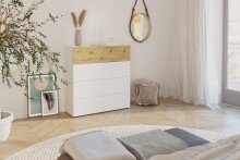 Kommode >BELM 5< in Brillantweiß-Artisan Eiche - 109x115x42cm (BxHxT)