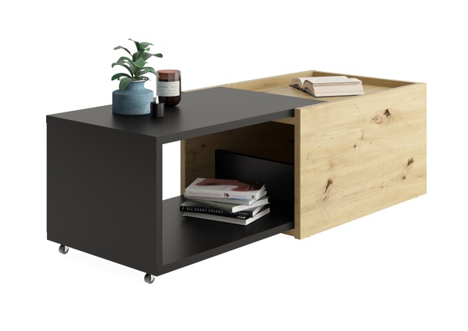 Couchtisch >SLIDE 1< in Artisan Eiche-schwarz perl - 74,5x38,5x49,5cm (BxHxT)