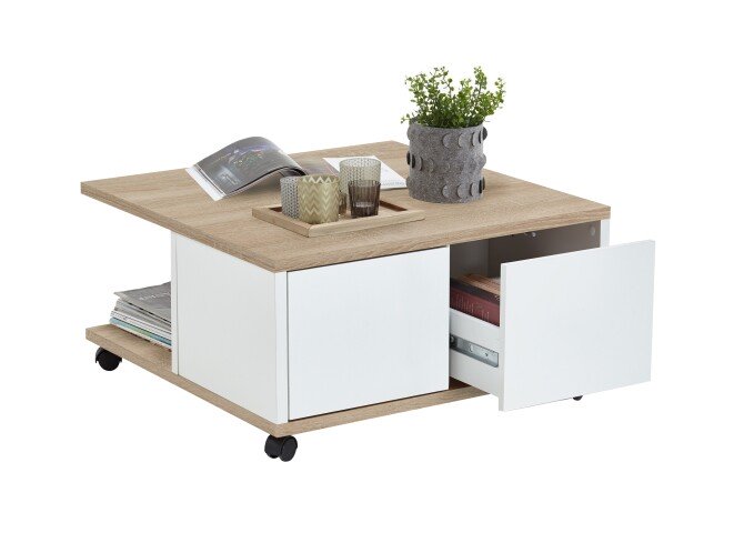 Couchtisch >TWIN 1< in Eiche Dekor-weiß Edelglanz - 70x36x70cm (BxHxT)