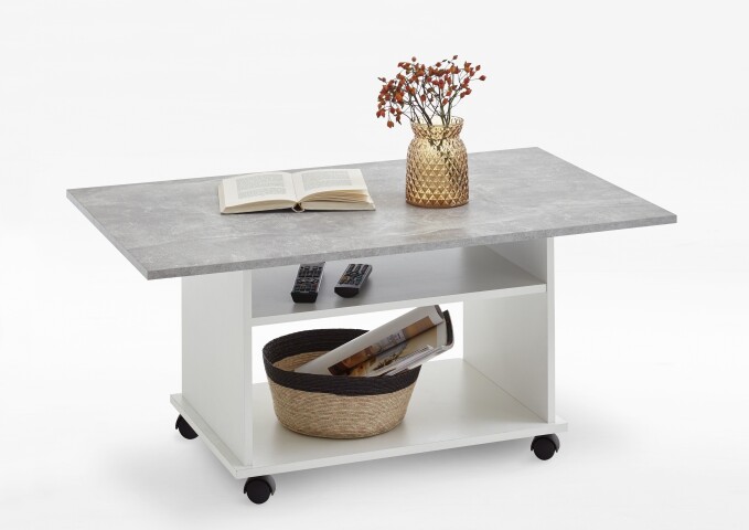 Couchtisch >AZUR< in weiß-Beton LA - 100x44x60cm (BxHxT)