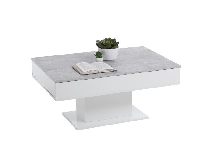Couchtisch >AVOLA 2< in Beton LA-weiß Edelglanz - 100x46,1x65cm (BxHxT)