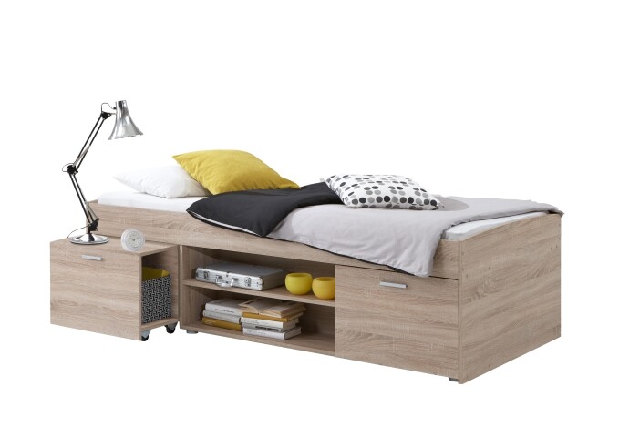 Bett >CARLO 1< in Eiche Dekor - 203,5x58,5x95,5cm (BxHxT)