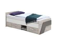 Bett >NONA 1< in Sandeiche Dekor-weiß-Lava -...