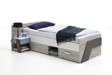 Bett >NONA 1< in Sandeiche Dekor-weiß-Lava - 204,5x69,5x96cm (BxHxT)