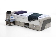 Bett >NONA 1< in Sandeiche Dekor-weiß-Lava -...