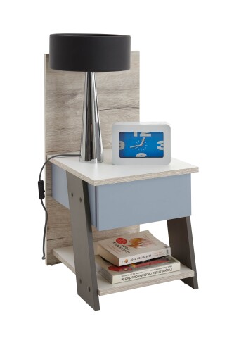 Nachtkonsole >NONA 3< in Sandeiche Dekor-weiß-Lava-Denim - 34x69,5x39cm (BxHxT)