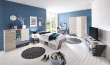 Nachtkonsole >NONA 3< in Sandeiche Dekor-weiß-Lava-Denim - 34x69,5x39cm (BxHxT)