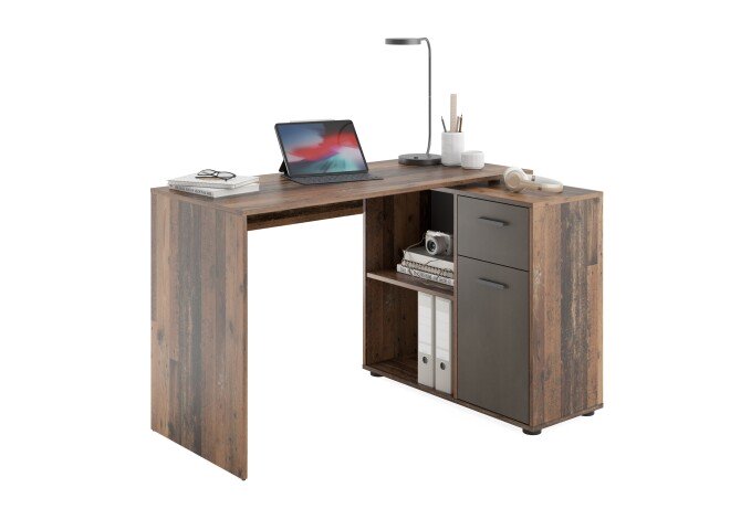 Schreibtisch >ALBRECHT 1< in Old Style dunkel-Stahl dunkel - 83x74x117cm (BxHxT)
