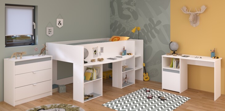 Jugendzimmer-Set >Pirouette 15< (3-teilig) in Weiss - 205x104x132cm (LxBxH)