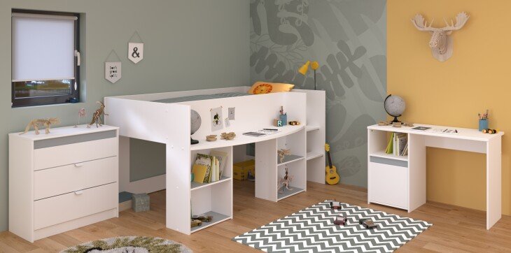 Jugendzimmer-Set >Pirouette 15< (3-teilig) in Weiss - 205x104x132cm (LxBxH)