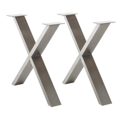 Tischgestell >BROOKLYN< (2er Set) X-Form in Edelstahl silber - 78x68x15 (BxHxT)