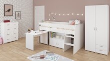 Jugendzimmer-Set >Reverse 11< (3-teilig) in Weiss, Hochbett, Kleiderschrank und Kommode
