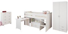 Jugendzimmer-Set >Reverse 11< (3-teilig) in Weiss, Hochbett, Kleiderschrank und Kommode