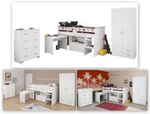 Jugendzimmer-Set >Reverse 11< (3-teilig) in Weiss, Hochbett, Kleiderschrank und Kommode