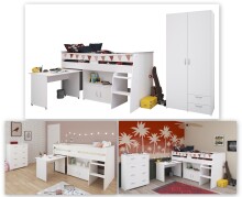 Jugendzimmer-Set >Reverse 12< (2-teilig) in Weiss, Hochbett mit Schreibtisch und Kleiderschrank