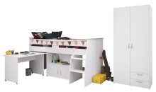 Jugendzimmer-Set >Reverse 12< (2-teilig) in Weiss, Hochbett mit Schreibtisch und Kleiderschrank