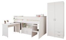 Jugendzimmer-Set >Reverse 12< (2-teilig) in Weiss, Hochbett mit Schreibtisch und Kleiderschrank