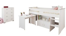 Jugendzimmer-Set >Reverse 13< (2-teilig) in Weiss, Hochbett mit Schreibtisch und Kommode