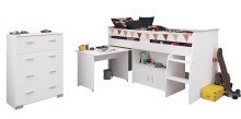 Jugendzimmer-Set >Reverse 13< (2-teilig) in Weiss, Hochbett mit Schreibtisch und Kommode