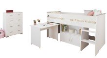 Jugendzimmer-Set >Reverse 13< (2-teilig) in Weiss, Hochbett mit Schreibtisch und Kommode