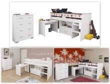 Jugendzimmer-Set >Reverse 13< (2-teilig) in Weiss, Hochbett mit Schreibtisch und Kommode