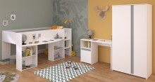 Jugendzimmer-Set >Pirouette 13< (3-teilig) Weiss / Rose oder grau, Hochbett, Schrank, Schreibtisch