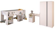 Jugendzimmer-Set >Pirouette 13< (3-teilig) Weiss / Rose oder grau, Hochbett, Schrank, Schreibtisch