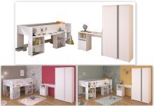Jugendzimmer-Set >Pirouette 13< (3-teilig) Weiss / Rose oder grau, Hochbett, Schrank, Schreibtisch