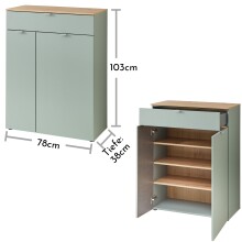 Garderoben-Set >Bari< (2-teilig) Schilfgrün / Eiche - 78x190x38cm (BxHxT)