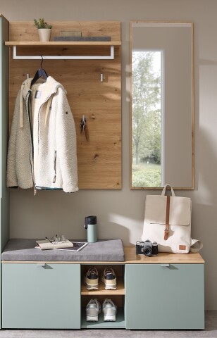 Garderoben-Set >Bari< (3-teilig) Schilfgrün / Eiche - 128x190x38cm (BxHxT)