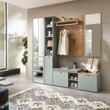 Garderoben-Set >Bari< (3-teilig) Schilfgrün / Eiche - 128x190x38cm (BxHxT)