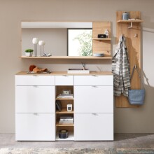 Garderoben-Set >Bari< (2-teilig) weiss matt / Eiche - 148x170x38cm (BxHxT)