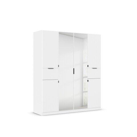 Drehtürenschrank >Ticao< 2 Schübe, 3 Böden, 3 Stangen, alpinweiß / Spiegel - 181x210x54 (BxHxT)