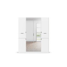 Drehtürenschrank >Ticao< 2 Schübe, 3 Böden, 3 Stangen, alpinweiß / Spiegel - 181x210x54 (BxHxT)