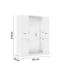 Drehtürenschrank >Ticao< 2 Schübe, 3 Böden, 3 Stangen, alpinweiß / Spiegel - 181x210x54 (BxHxT)