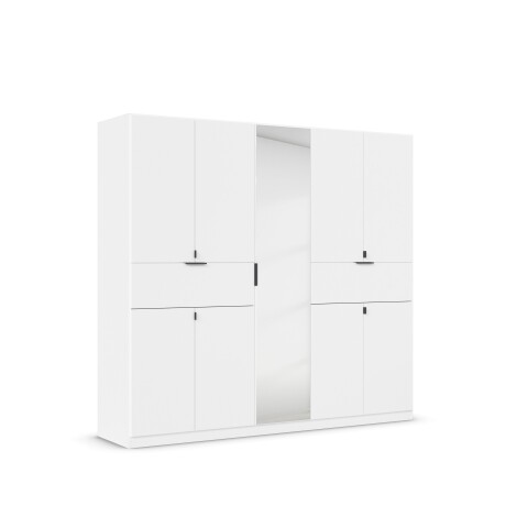 Drehtürenschrank >Ticao< 2 Schübe, 3 Böden, 3 Stangen, alpinweiß / Spiegel - 226x210x54 (BxHxT)