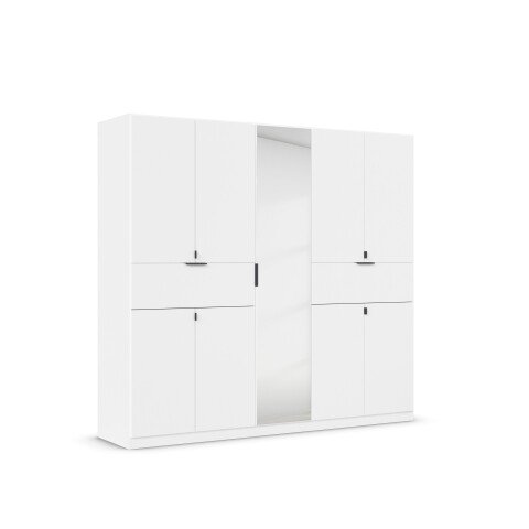 Drehtürenschrank >Ticao< 2 Schübe, 3 Böden, 3 Stangen, alpinweiß / Spiegel - 226x210x54 (BxHxT)