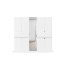 Drehtürenschrank >Ticao< 2 Schübe, 3 Böden, 3 Stangen, alpinweiß / Spiegel - 226x210x54 (BxHxT)
