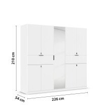 Drehtürenschrank >Ticao< 2 Schübe, 3 Böden, 3 Stangen, alpinweiß / Spiegel - 226x210x54 (BxHxT)