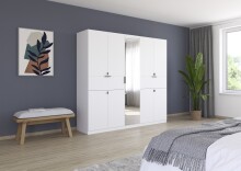 Drehtürenschrank >Ticao< 2 Schübe, 3 Böden, 3 Stangen, alpinweiß / Spiegel - 226x210x54 (BxHxT)