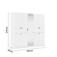 Drehtürenschrank >Ticao< 2 Schübe, 3 Böden, 3 Stangen, alpinweiß / Spiegel - 226x210x54 (BxHxT)