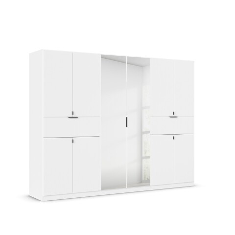 Drehtürenschrank >Ticao< 2 Schübe, 3 Böden, 3 Stangen, alpinweiß / Spiegel - 271x210x54 (BxHxT)