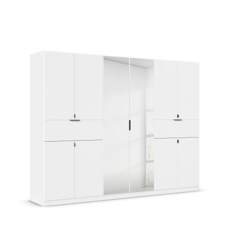 Drehtürenschrank >Ticao< 2 Schübe, 3 Böden, 3 Stangen, alpinweiß / Spiegel - 271x210x54 (BxHxT)