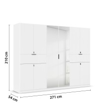 Drehtürenschrank >Ticao< 2 Schübe, 3 Böden, 3 Stangen, alpinweiß / Spiegel - 271x210x54 (BxHxT)