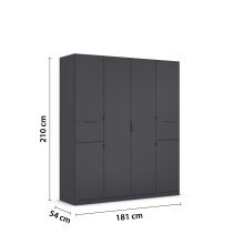 Drehtürenschrank >Ticao< 2 Schübe, 3 Böden, 3 Stangen, grau metallic - 181x210x54cm (BxHxT)