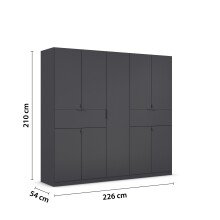 Drehtürenschrank >Ticao< 2 Schübe, 3 Böden, 3 Stangen, grau metallic - 226x210x54cm (BxHxT)