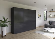 Drehtürenschrank >Ticao< 2 Schübe, 3 Böden, 3 Stangen, grau metallic - 271x210x54cm (BxHxT)
