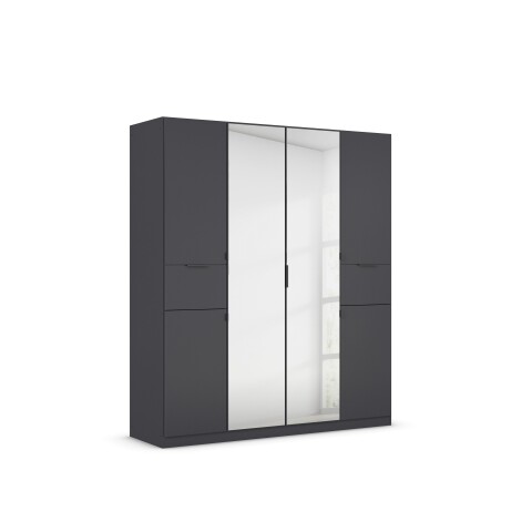 Drehtürenschrank >Ticao<  2 Schübe, 3 Stangen, grau metallic / Spiegel - 181x210x54cm (B/H/T)