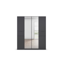 Drehtürenschrank >Ticao<  2 Schübe, 3 Stangen, grau metallic / Spiegel - 181x210x54cm (B/H/T)